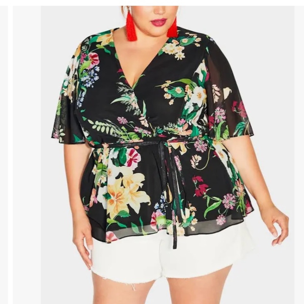 City Chic Carmen Floral Faux Wrap Top 16